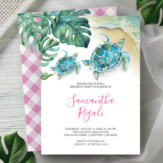 Geburtstagsparty Einladung Girl Sea Turtle