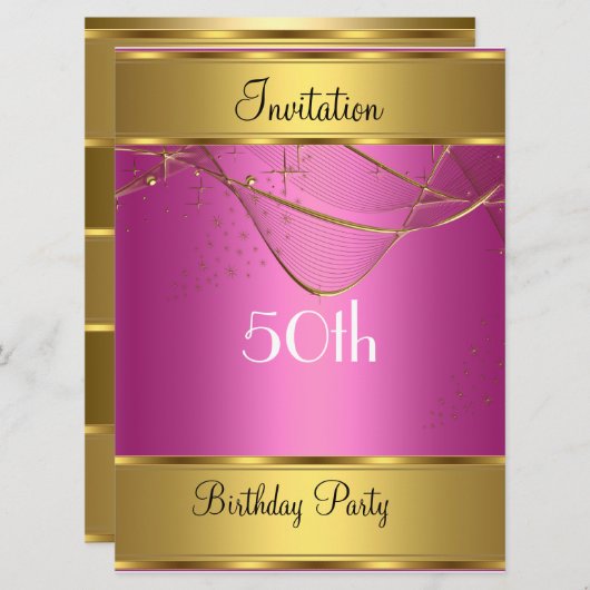 Geburtstagsparty Einladung Gold 50. Geburtstag Ros (Vorne/Hinten)