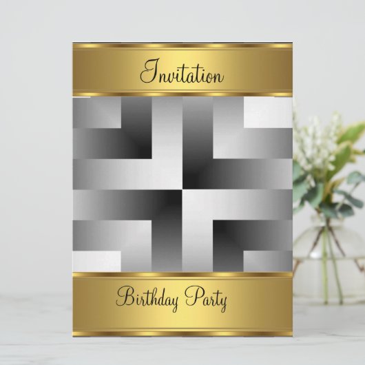 Geburtstagsparty Einladung Gold Geburtstagsparty (Stehend Vorderseite)