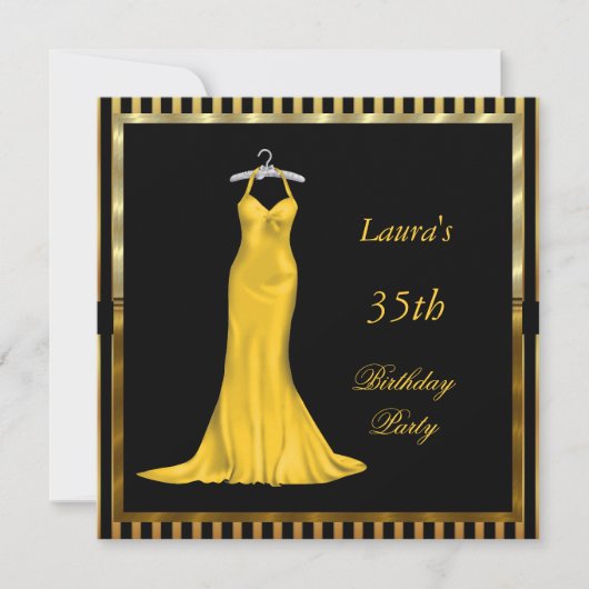 Geburtstagsparty Einladung Gold Kleid (Vorderseite)