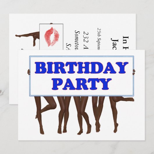 Geburtstagsparty Einladung mit Beinen (Vorne/Hinten)