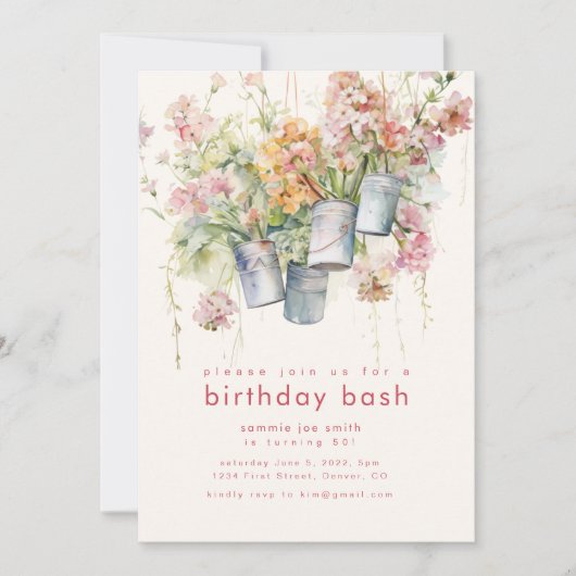 Geburtstagsparty Einladung mit Frühlingsblumen (Vorderseite)