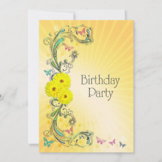 Geburtstagsparty Einladung mit gelber Blume