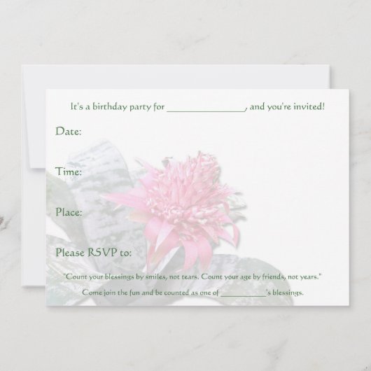 Geburtstagsparty Einladung Pink Bromeliad (Rückseite)