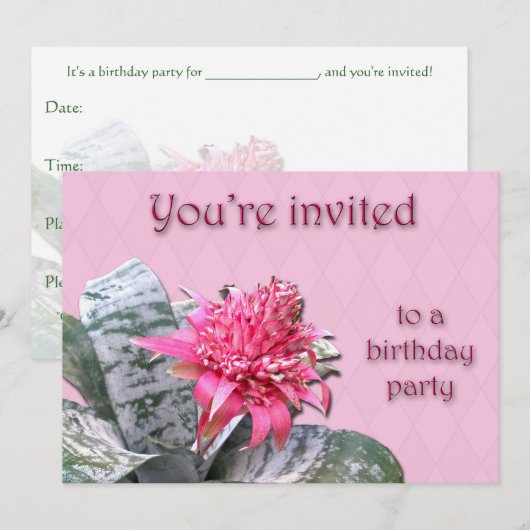 Geburtstagsparty Einladung Pink Bromeliad (Vorne/Hinten)