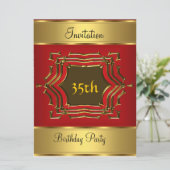 Geburtstagsparty Einladung Red Gold Gold (Stehend Vorderseite)