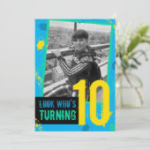 Geburtstagsparty Einladung Splats 10th Blue (Stehend Vorderseite)