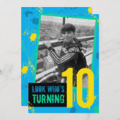 Geburtstagsparty Einladung Splats 10th Blue (Vorne/Hinten)