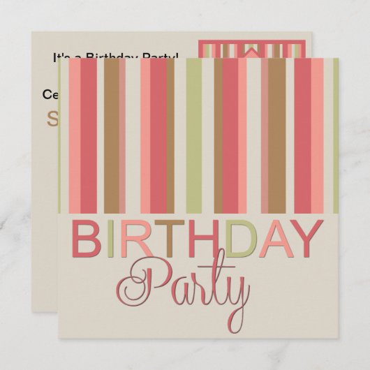 Geburtstagsparty Einladung Streifen (Vorne/Hinten)