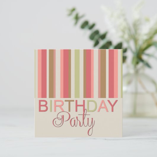 Geburtstagsparty Einladung Streifen (Stehend Vorderseite)