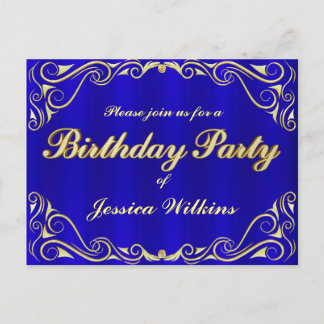 Geburtstagsparty Elegant Regal Golden Typografy Ankündigungspostkarte