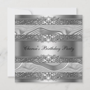 Geburtstagsparty Elegante Silver Swirl Diamond Bla Einladung