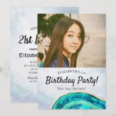 Geburtstagsparty Elegantes Aquamarines Gold Agate  Einladung (Vorne/Hinten)