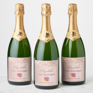 Geburtstagsparty Erröten Rose Glitzer Instagram Fo Schaumweinetikett