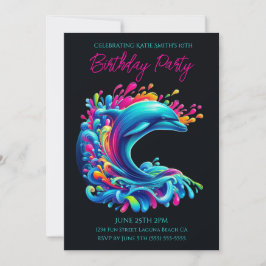Geburtstagsparty - farbenfrohe Dolphin Splash Einladung