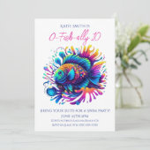 Geburtstagsparty - farbenfrohe Fische Einladung (Stehend Vorderseite)