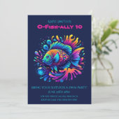 Geburtstagsparty - farbenfrohe Fische Einladung (Stehend Vorderseite)