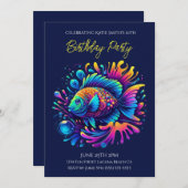 Geburtstagsparty - farbenfrohe Fische Einladung (Vorne/Hinten)