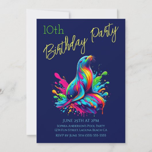 Geburtstagsparty - farbenfrohe Seelenschwalbe Einladung (Vorderseite)
