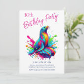Geburtstagsparty - farbenfrohe Seelenschwalbe Einladung (Stehend Vorderseite)