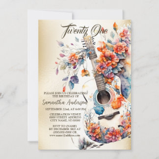 Geburtstagsparty - Farbige Blume - Musikinstrument Einladung