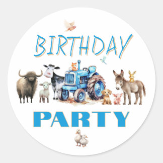 Geburtstagsparty Farm Tiere Blue Traktor Runder Aufkleber