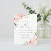 Geburtstagsparty Feminine Pink Floral Einladung (Stehend Vorderseite)