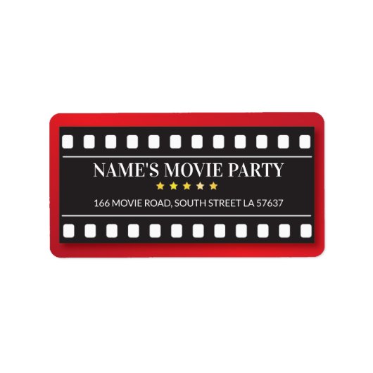 Geburtstagsparty Film Ticket Film-Adresse Labels Adressaufkleber (Vorne)