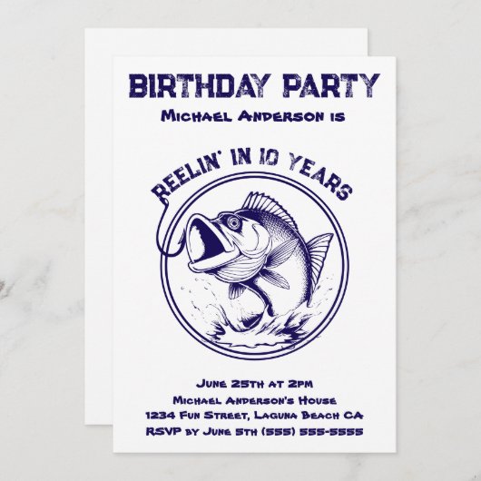 Geburtstagsparty-Fisch Einladung (Vorne/Hinten)