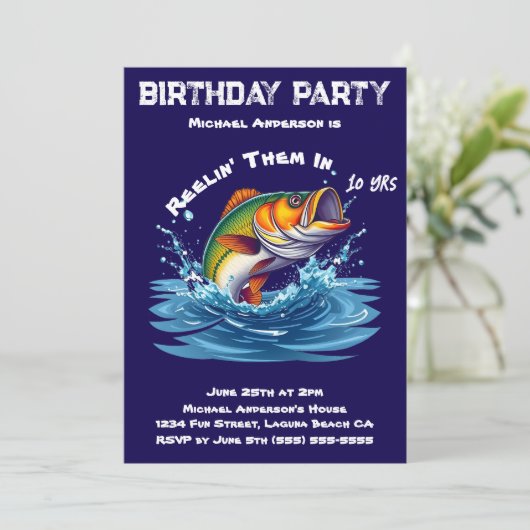 Geburtstagsparty-Fisch Einladung (Stehend Vorderseite)