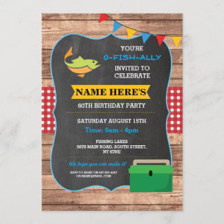 Geburtstagsparty Fischen Rustikaler Holzfisch Rote Einladung