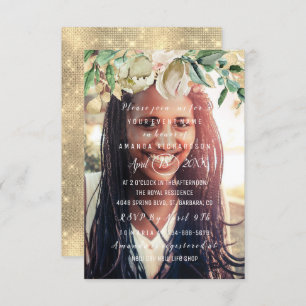 Geburtstagsparty Foto Blume Brunch Spark Gold Einladung