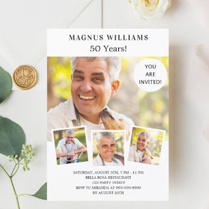 Geburtstagsparty Foto Collage weiß Einladung