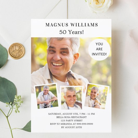 Geburtstagsparty Foto Collage weiß Einladung