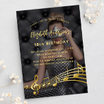 Geburtstagsparty Foto Gold Musiknoten Einladung Postkarte<br><div class="desc">Personalisieren und hinzufügen Ihres Fotos. Dekoriert mit Imitaten Gold Musiknoten. Vorlagen für Ihre Party-Informationen. Zurück: weißer Hintergrund. Ich habe ein dunkles Overlay über dem Foto verwendet, um den Text leichter zu lesen. Ich habe zwei Ebenen hinzugefügt, aber nur eine ist aktiv. Es gibt ein kleines Symbol am Ende der Overlay-Ebene/Linie,...</div>