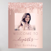 Geburtstagsparty Foto Rose Gold Glitzer Empfang Poster (Vorne)