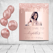 Geburtstagsparty Foto Rose Gold Glitzer Empfang Poster