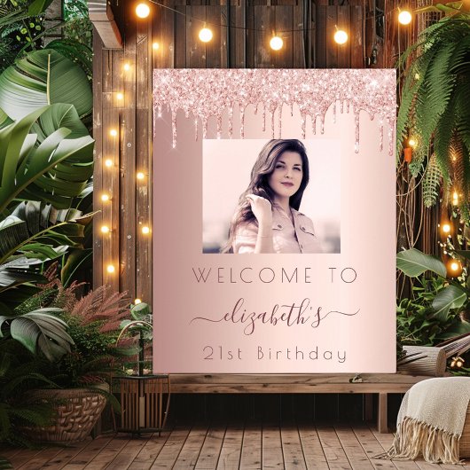 Geburtstagsparty Foto Rose Gold Glitzer Empfang Poster