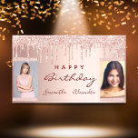 Geburtstagsparty Foto Rose Gold Glitzer Freunde Banner<br><div class="desc">Ein Banner für eine mädchenhafte und glamouröse Geburtstagsparty für zwei Mädchen, Frauen. Ein Imitat Rose gold metallische Hintergrund mit einem eleganten Imitat Rose Gold, rosa Glitzer Tropfen, Farbe Tropfen Look. Fügen Sie Ihre eigenen zwei Fotos der Geburtstagsmädchen hinzu. Text: Herzlichen Glückwunsch zum Geburtstag. Das Wort Geburtstag und die Namen sind...</div>