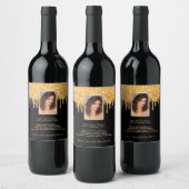 Geburtstagsparty Foto Schwarzer Glitzer Goldspass Weinetikett (Flaschen)