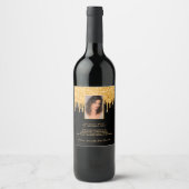 Geburtstagsparty Foto Schwarzer Glitzer Goldspass Weinetikett (Vorderseite)