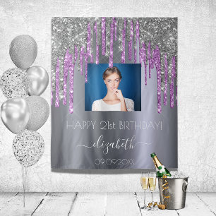 Geburtstagsparty Foto Silber Glitzer lila Wandteppich