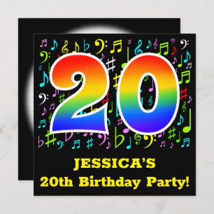 Geburtstagsparty: Fun Music Symbols, Rainbow 20 Einladung