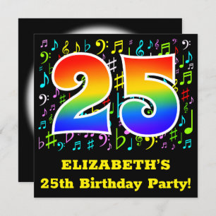 Geburtstagsparty: Fun Music Symbols, Rainbow 25 Einladung
