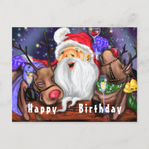 Geburtstagsparty Funny Santa und Rentiers - Chef  Postkarte