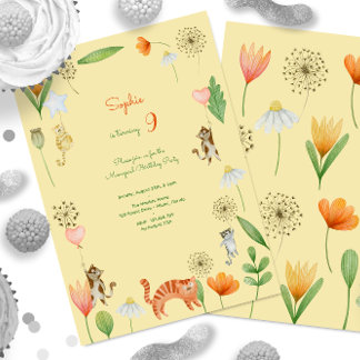 Geburtstagsparty für Katzen und Blume Einladung