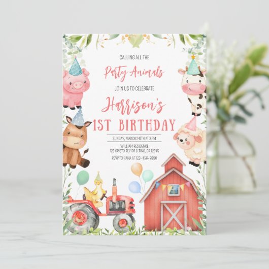 Geburtstagsparty für Landtiere Einladung (Stehend Vorderseite)