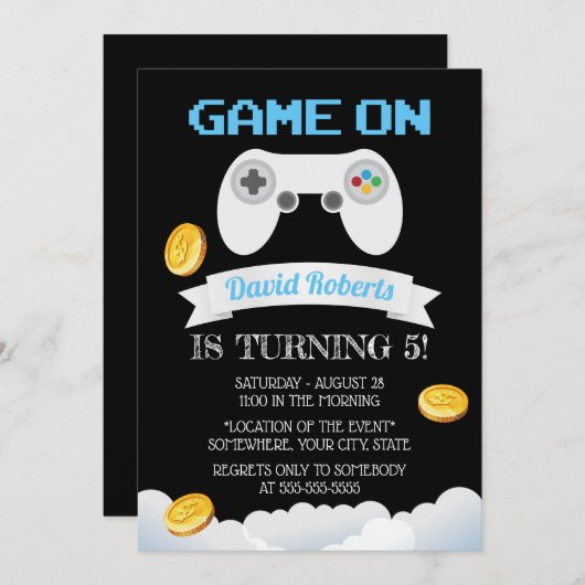 Geburtstagsparty für Videospiele Einladung (Vorne/Hinten)