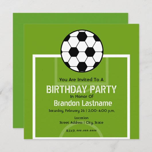 Geburtstagsparty - Fußballfeld Einladung (Vorne/Hinten)