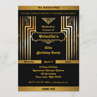 Geburtstagsparty, Gatsby-Stil, Art-Déco, Goldschwa Einladung